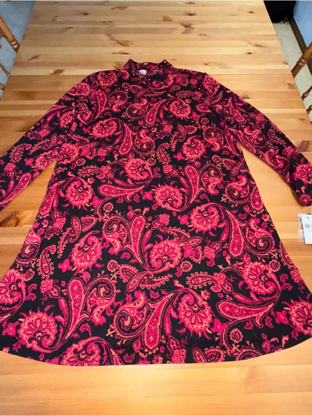 Womens AGB Paisley Printed Long Sleeve Knit Shift Dress Size XL Collar NWT